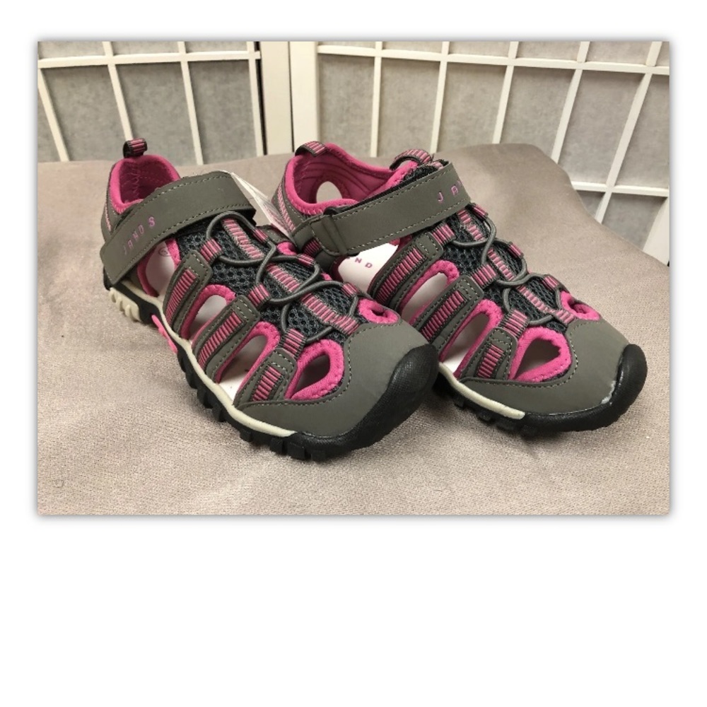 Jands, girls, shoes, sport sandals, gray/pink, new, closed toe, size 4.: